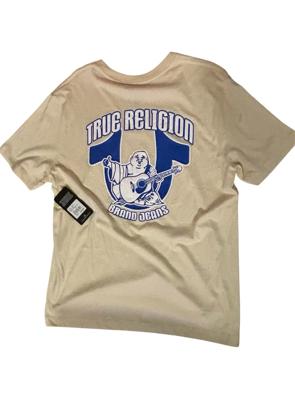 True Religion Short Sleeve Graphic Tee in Beige with Blue Logo